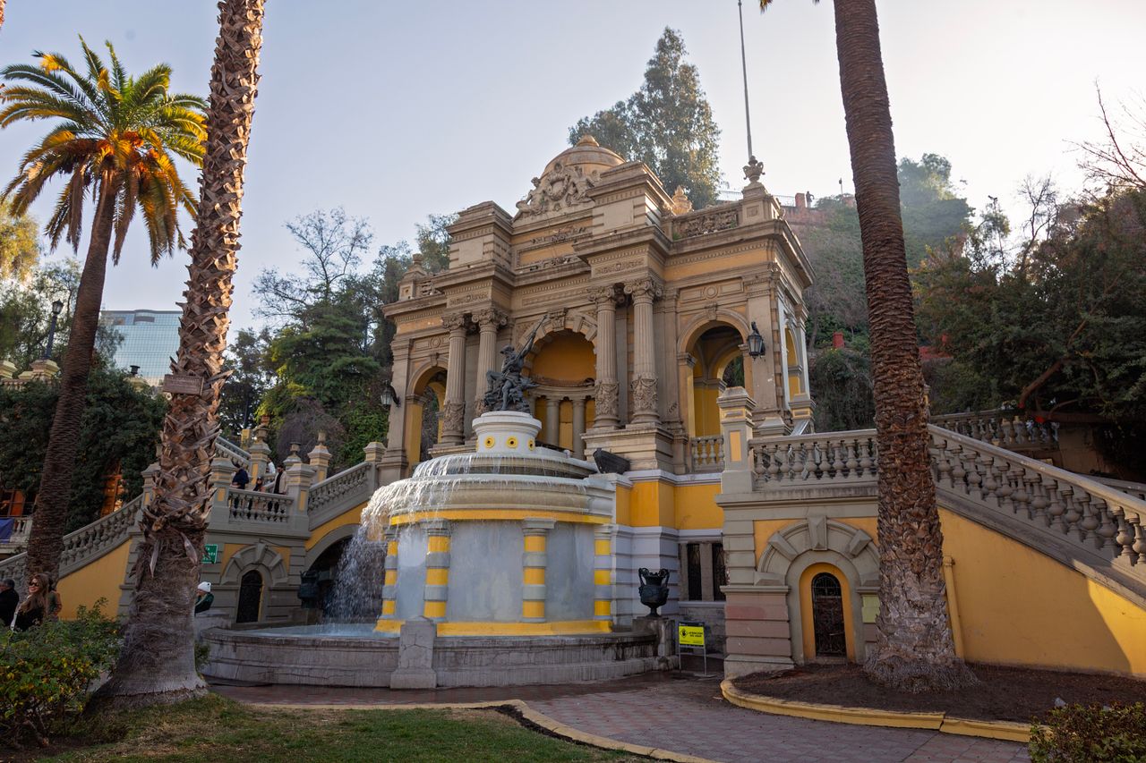 Scenic view of Santa Lucia Hill fountain, a landmark in Santiago, Chile.